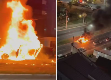 BMW pega fogo em via movimentada de Goiânia; ninguém ficou ferido 