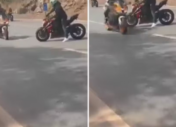 Motociclista quase atinge outra moto durante racha na BR-414 em Corumbá de Goiás 