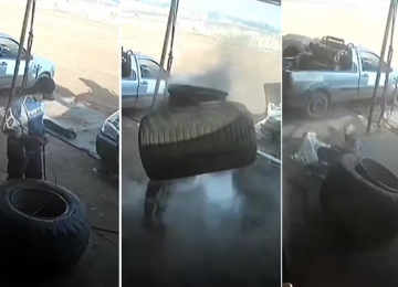 Explosão de pneu assusta borracheiro em Porteirão, mas ninguém se feriu