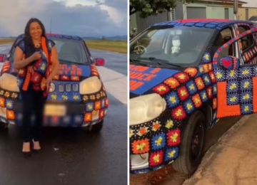 Artesã viraliza ao cobrir carro com crochê 