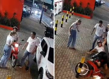 Vendedora cai de moto após colega acelerar veículo em loja de Itaberaí; vídeo viraliza