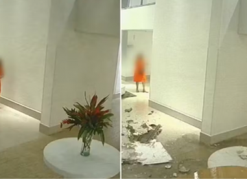 Vídeo mostra lustre despencando com parte do teto em condomínio de Goiânia