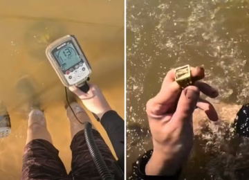 Mergulhador usa detector e encontra anel perdido no Araguaia
