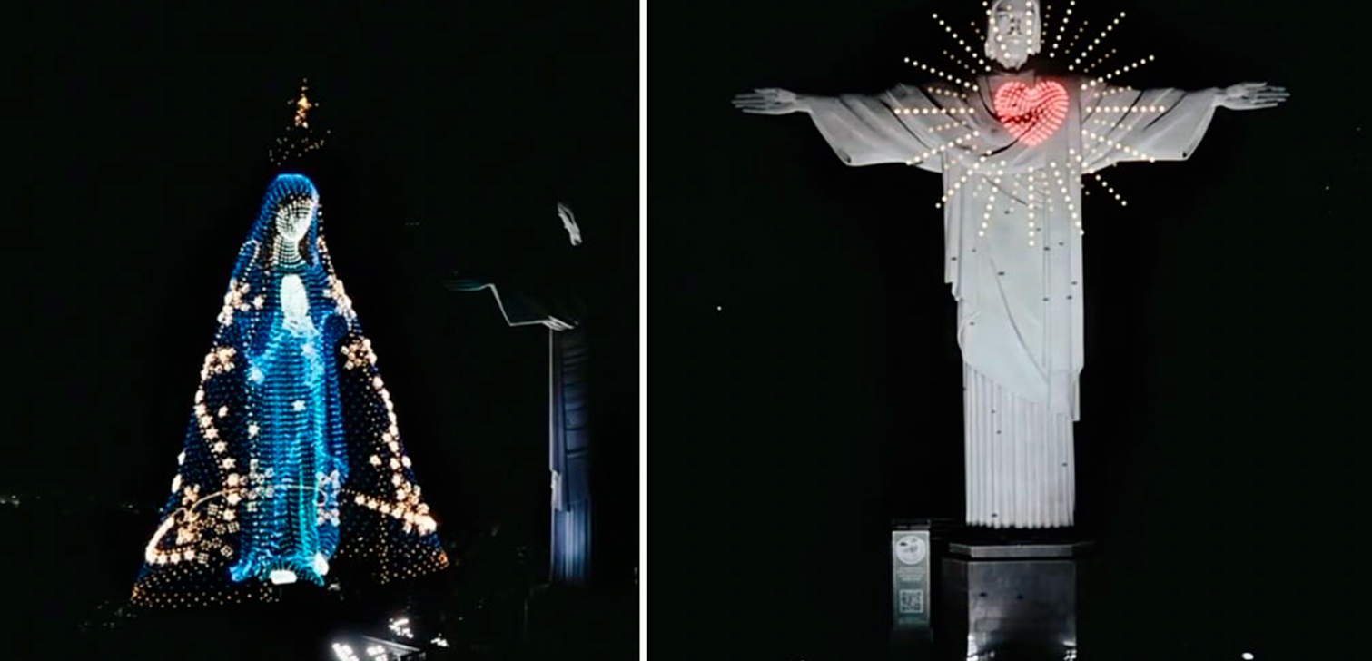 Vídeo de drones com imagem de Nossa Senhora é montagem digital feita para divulgar filme