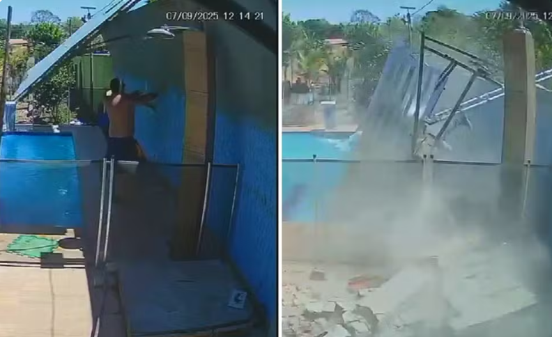 Muro desaba sobre piscina e atinge dois homens em Avelinópolis