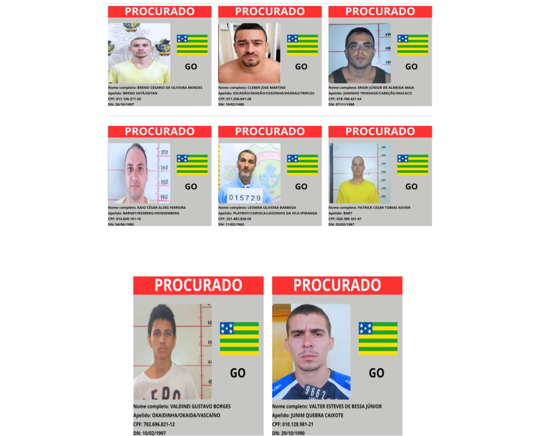 Goiás tem sete nomes na lista nacional de foragidos mais procurados