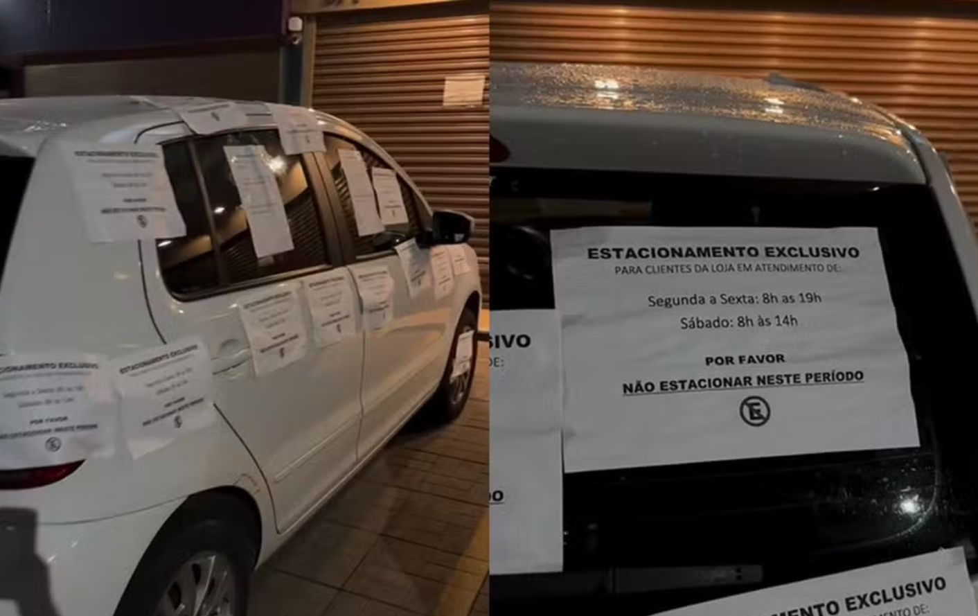 Carro é coberto por recados após parar em vaga de loja