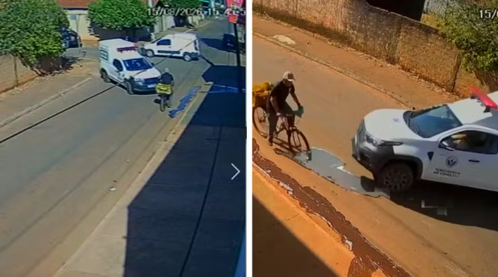 Ambulância bate em van e atropela ciclista em Terezópolis