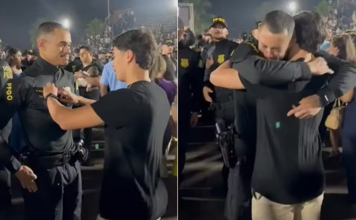 Irmão surpreende formando e troca identificação na formatura da Polícia Penal