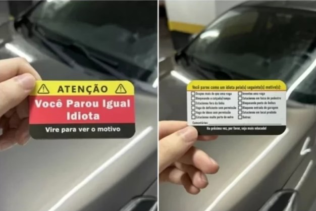 Cartão com bronca educada no para-brisa vira sucesso na internet: Você parou igual idiota