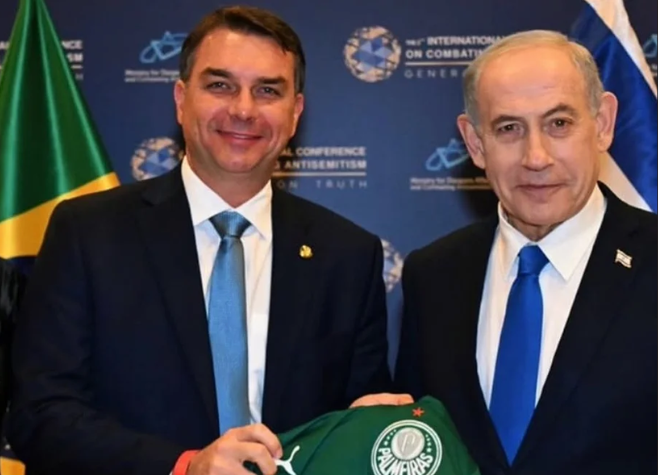 Netanyahu parabeniza Flávio Bolsonaro e fala em restaurar amizade entre Brasil e Israel