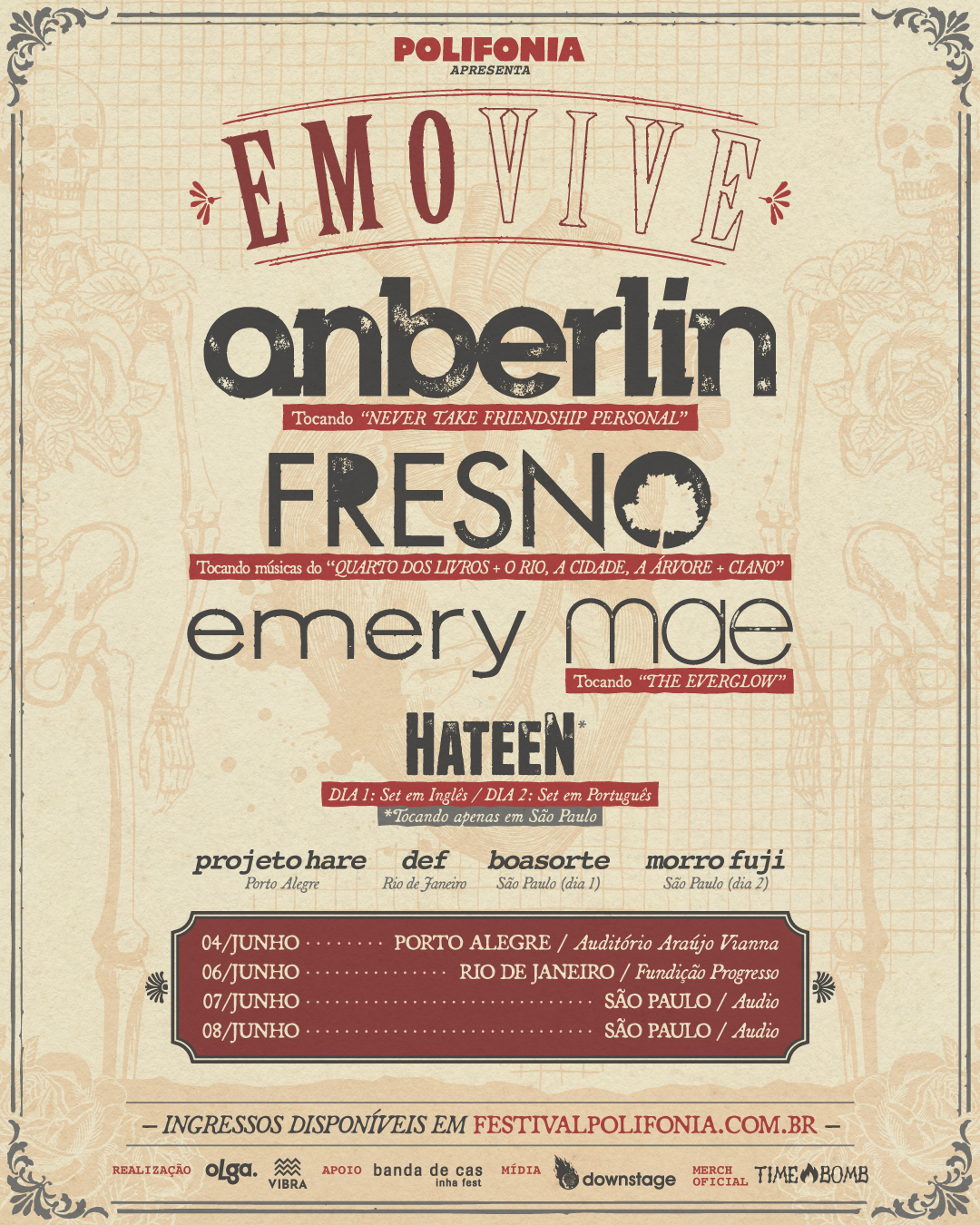 Emo Vive: bandas internacionais fazem shows especiais em três capitais brasileiras de 4 a 8 de junho 