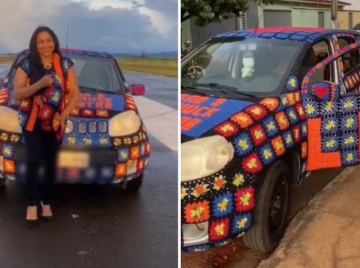 Artesã viraliza ao cobrir carro com crochê 