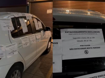 Carro é coberto por recados após parar em vaga de loja