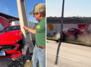 Mustang bate em poste durante teste de potência em Goiânia