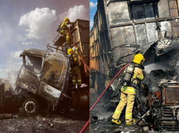 Carreta carregada com bagaço de cana pega fogo na BR-452, em Rio Verde