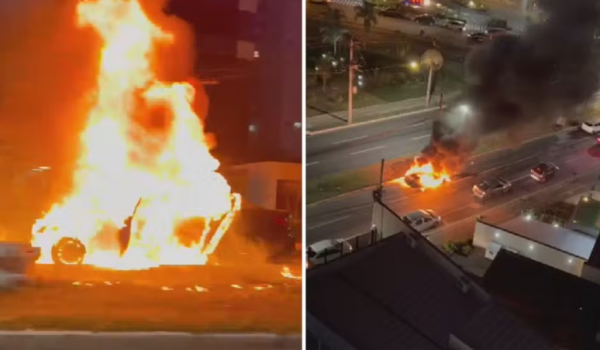 BMW pega fogo em via movimentada de Goiânia; ninguém ficou ferido 