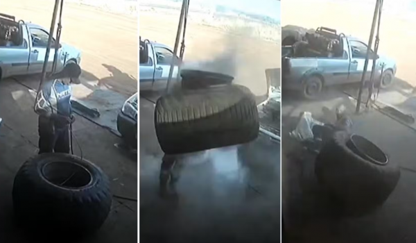 Explosão de pneu assusta borracheiro em Porteirão, mas ninguém se feriu