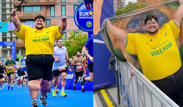 Homem de 200 kg emociona ao completar prova na Europa