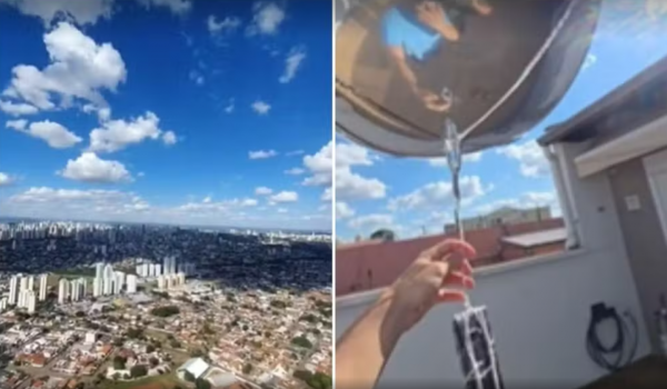 Jovem lança celular preso a balões e registra Goiânia a 3 mil metros de altura