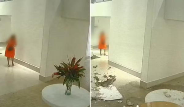 Vídeo mostra lustre despencando com parte do teto em condomínio de Goiânia