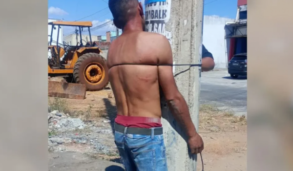 Suspeito de furtar celulares é amarrado a poste em Aparecida