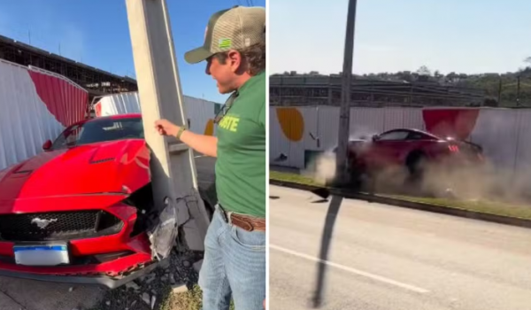 Mustang bate em poste durante teste de potência em Goiânia