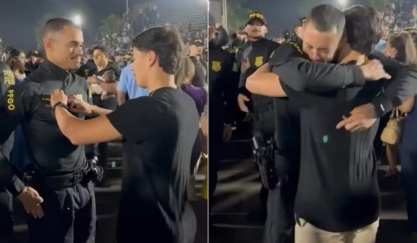 Irmão surpreende formando e troca identificação na formatura da Polícia Penal