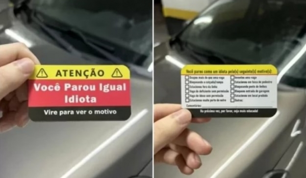 Cartão com bronca educada no para-brisa vira sucesso na internet: Você parou igual idiota