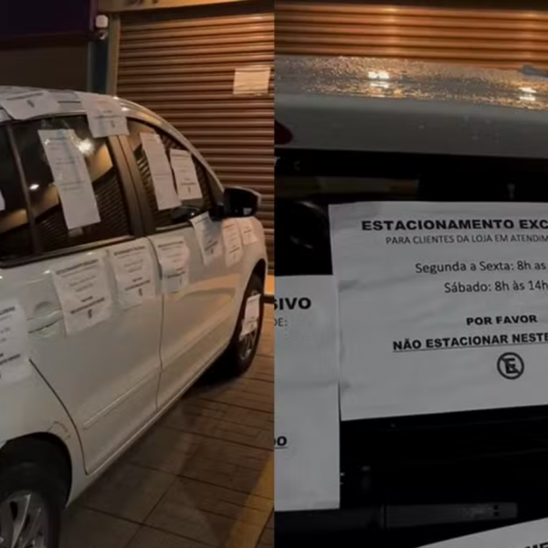 Carro é coberto por recados após parar em vaga de loja