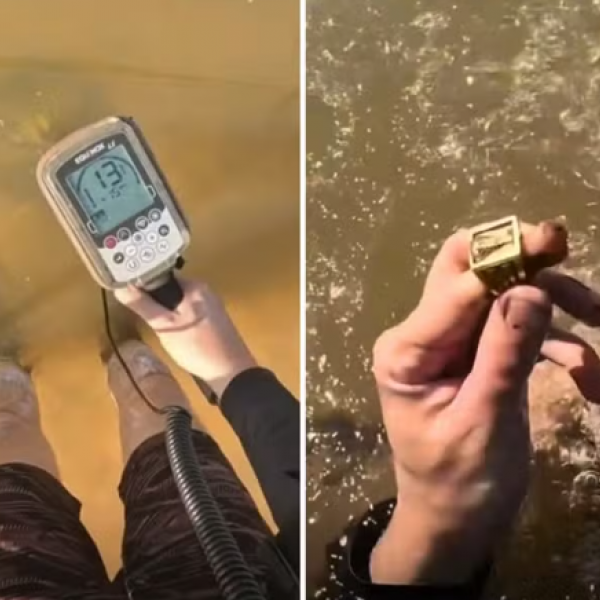 Mergulhador usa detector e encontra anel perdido no Araguaia