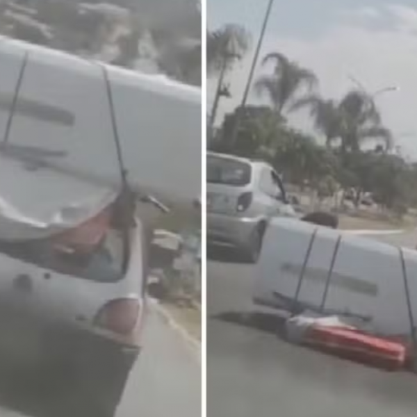 Geladeira e colchão caem de carro e bloqueiam avenida em Trindade