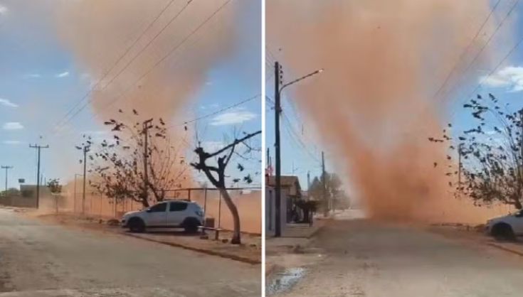 Redemoinhos de poeira surpreendem moradores em três cidades de Goiás